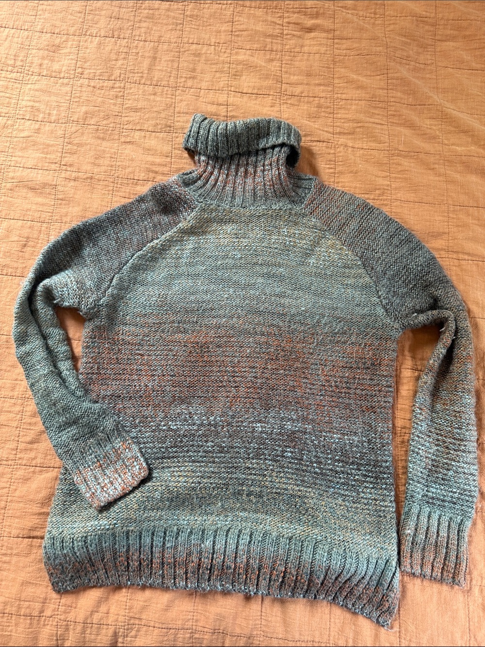 Prana Ombre Green-Blue-Tan Turtleneck Sweater